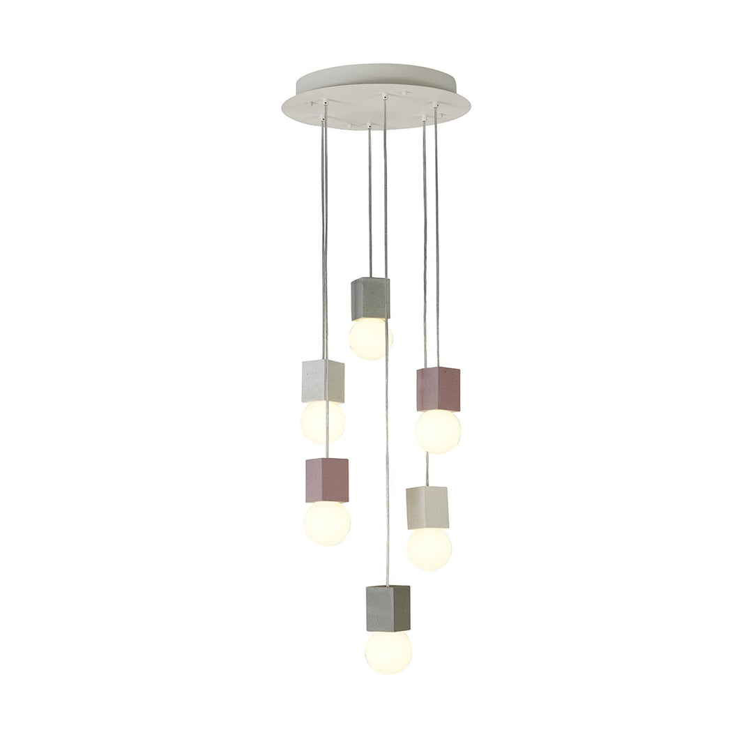 Mantra M7703 Galaxia Pendant Square 6 Light White / Grey / Red Cement