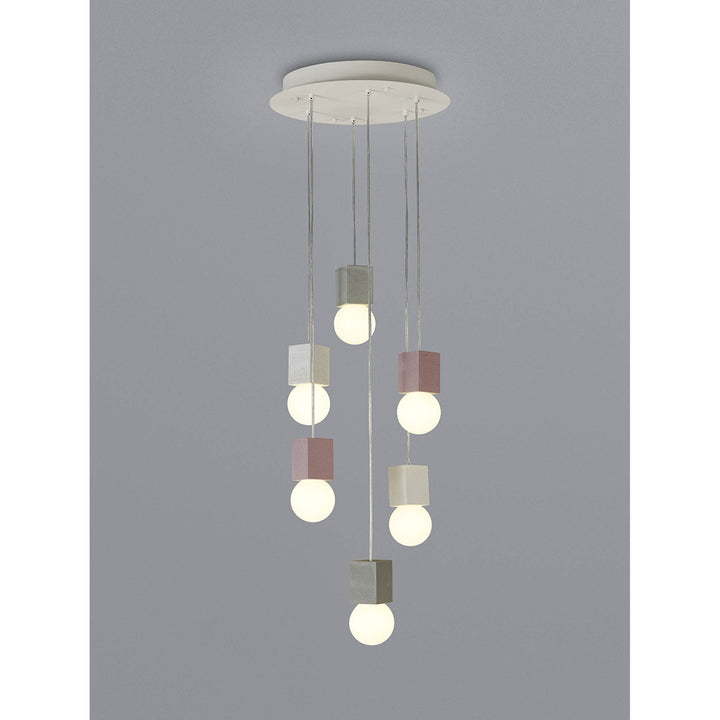 Mantra M7703 Galaxia Pendant Square 6 Light White / Grey / Red Cement