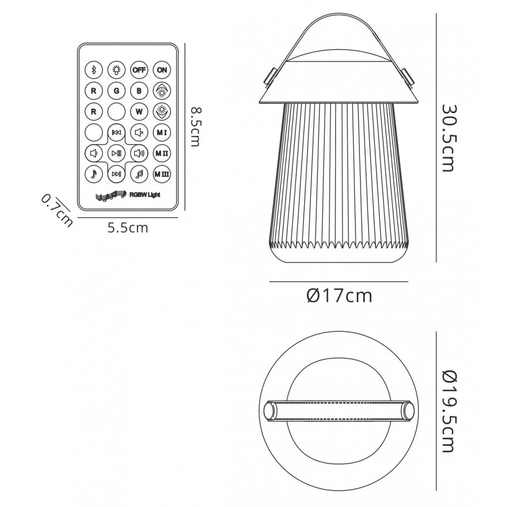 Mantra M3697 Funghi IP44 Portable 3W Speaker LED RGBW Lamp Bluetooth Remote Control