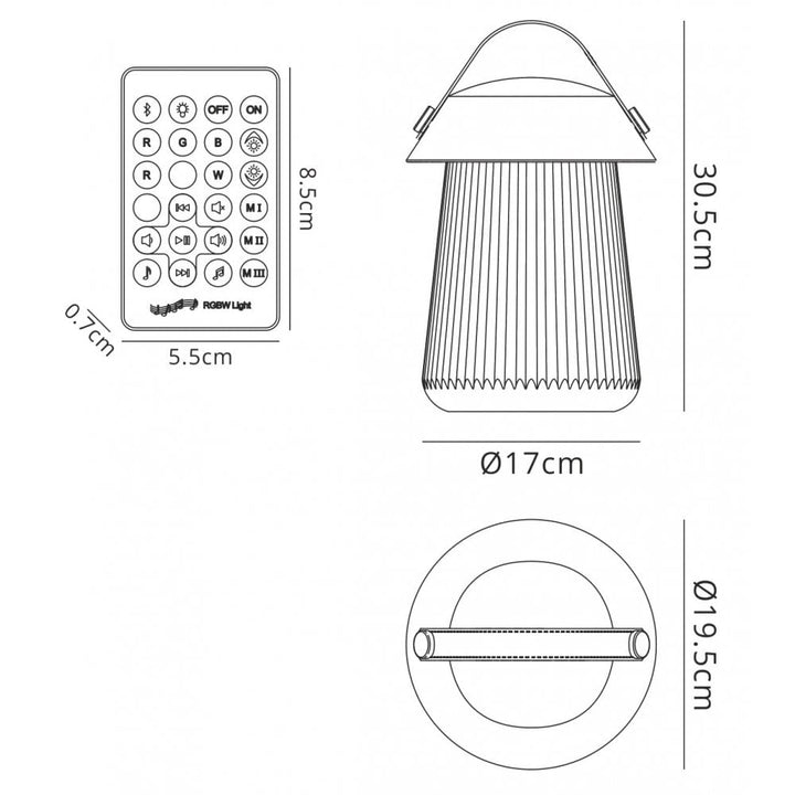 Mantra M3697 Funghi IP44 Portable 3W Speaker LED RGBW Lamp Bluetooth Remote Control