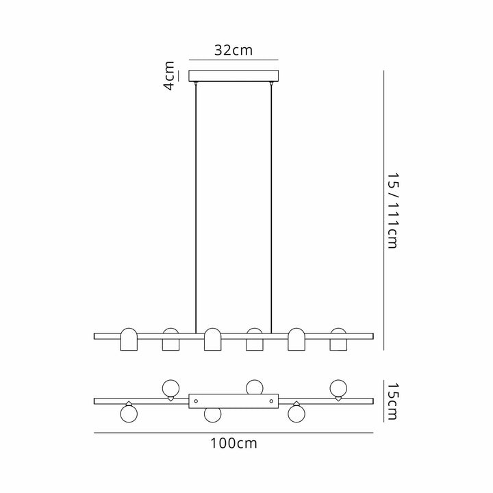 Mantra M7937 Ios Linear Pendant 6 Light Black