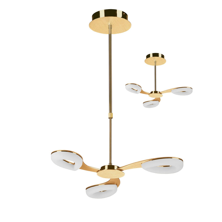 Mantra M8271/1 Juno Telescopic Convertible To Semi Flush 3 Light 15W LED Satin Gold/Frosted Acrylic/Gold