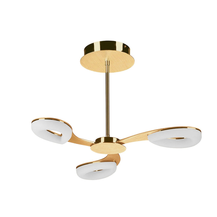 Mantra M8271/1 Juno Telescopic Convertible To Semi Flush 3 Light 15W LED Satin Gold/Frosted Acrylic/Gold