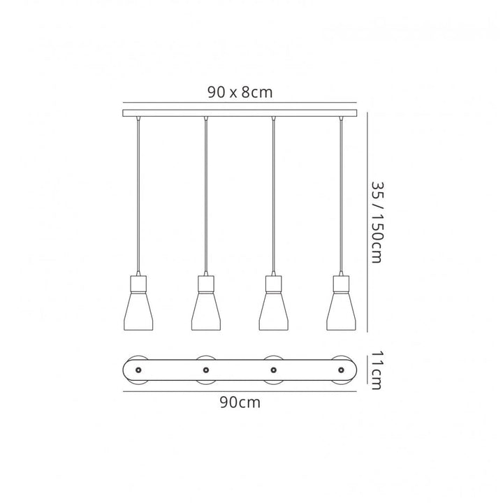 Mantra M5840 Kos Linear Pendant 4L 4 x E27 Max 40W White / Black