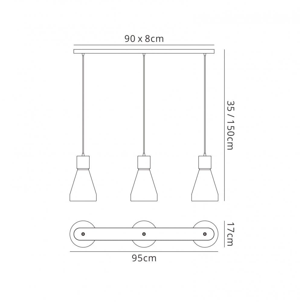 Mantra M5841 Kos Linear Pendant 3L 3 x E27 Max 40W White / Black