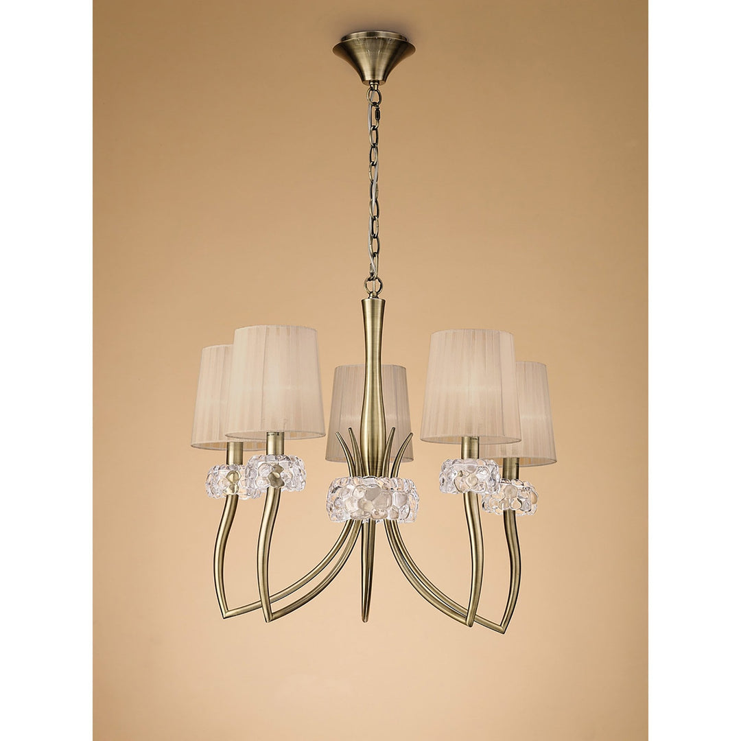 Mantra M4631AB Loewe Pendant 5 Light Antique Brass Soft Bronze Shades