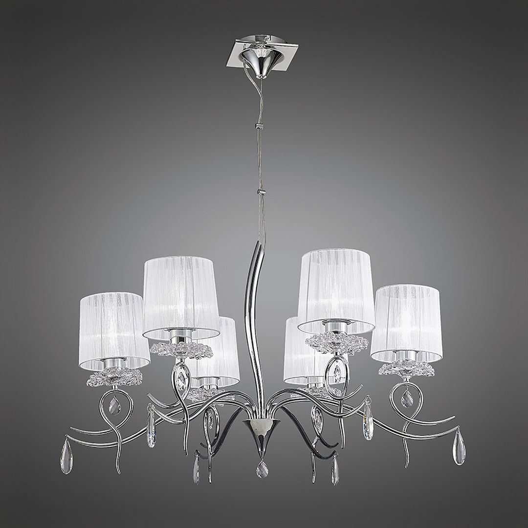 Mantra M5270 Louise Pendant 6 Light E27 White Shades Polished Chrome / Clear Crystal