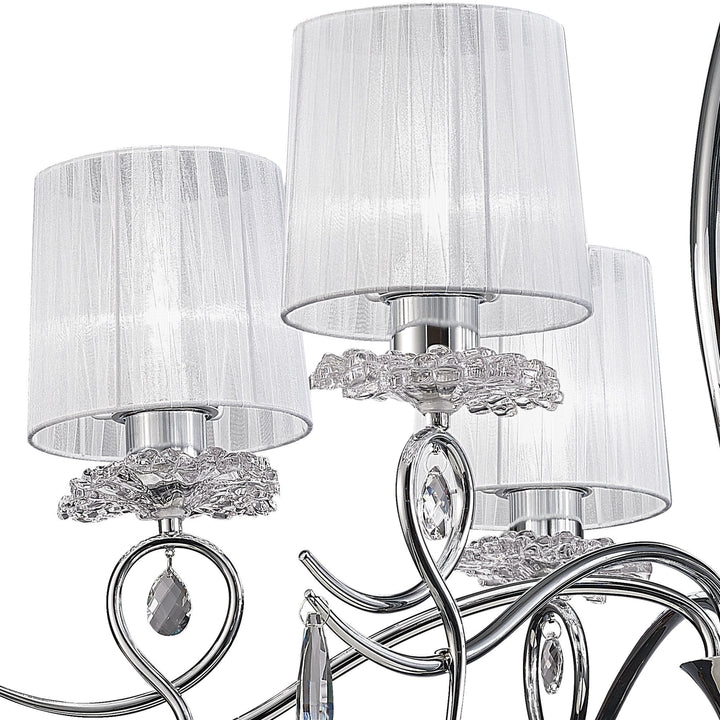 Mantra M5270 Louise Pendant 6 Light E27 White Shades Polished Chrome / Clear Crystal