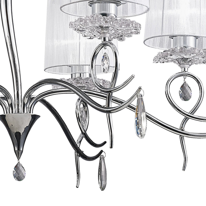 Mantra M5270 Louise Pendant 6 Light E27 White Shades Polished Chrome / Clear Crystal