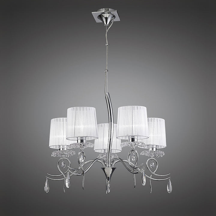 Mantra M5271 Louise Pendant 5 Light E27 White Shades Polished Chrome / Clear Crystal