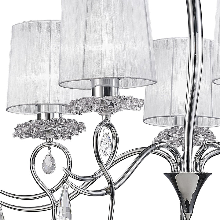 Mantra M5271 Louise Pendant 5 Light E27 White Shades Polished Chrome / Clear Crystal