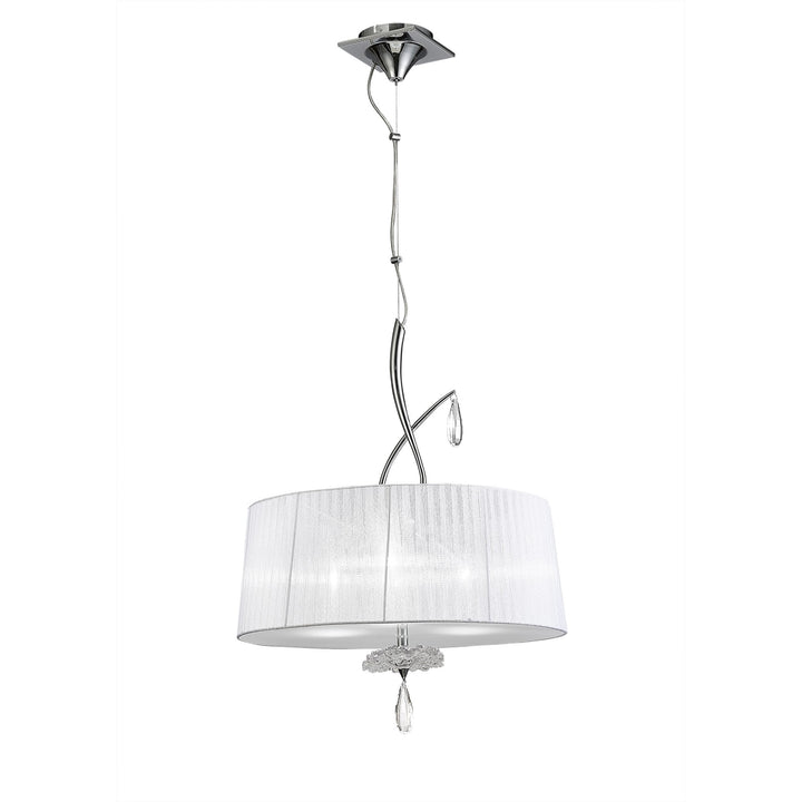 Mantra M5274 Louise Pendant 3 Light E27 Round White Shades Polished Chrome / Clear Crystal