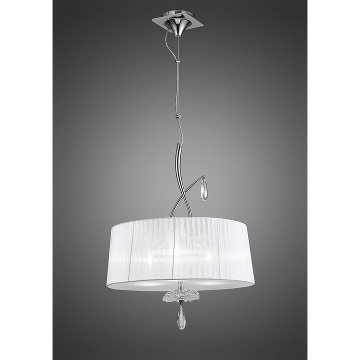 Mantra M5274 Louise Pendant 3 Light E27 Round White Shades Polished Chrome / Clear Crystal