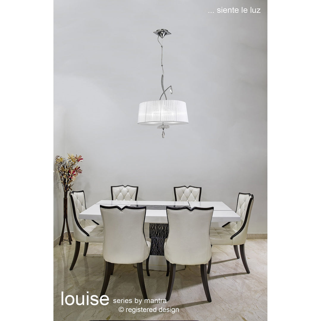 Mantra M5274 Louise Pendant 3 Light E27 Round White Shades Polished Chrome / Clear Crystal