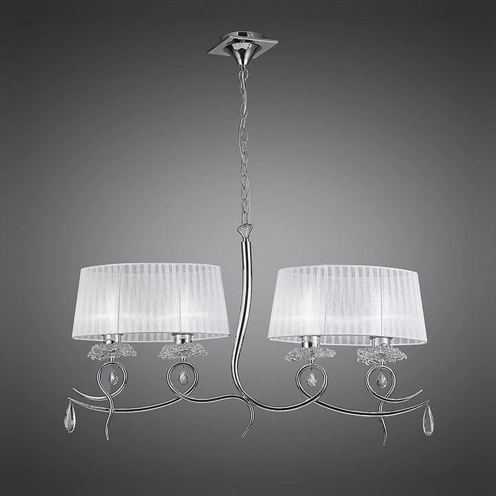 Mantra M5272 Louise Linear Pendant 2 Arm 4 Light E27 White Oval Shades Polished Chrome / Clear Crystal