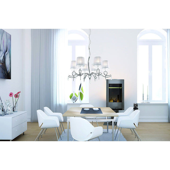 Mantra M5272 Louise Linear Pendant 2 Arm 4 Light E27 White Oval Shades Polished Chrome / Clear Crystal