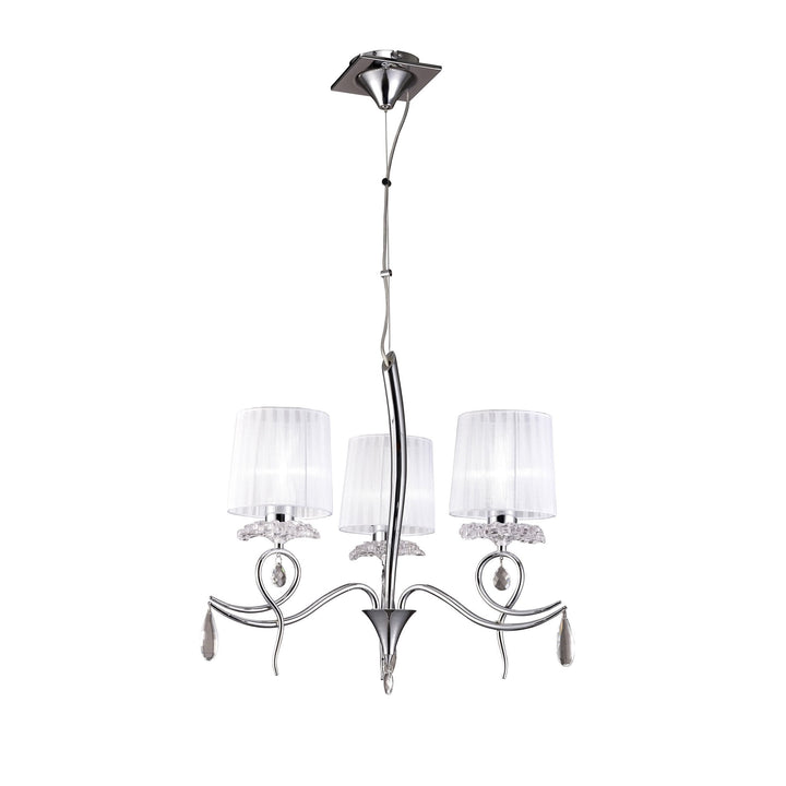 Mantra M5273 Louise Pendant 3 Light E27 White Shades Polished Chrome / Clear Crystal