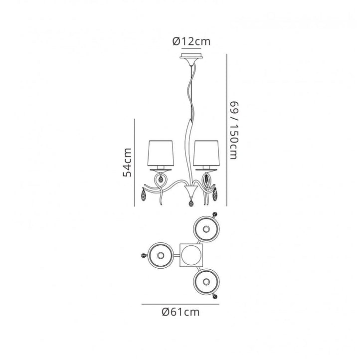 Mantra M5273 Louise Pendant 3 Light E27 White Shades Polished Chrome / Clear Crystal