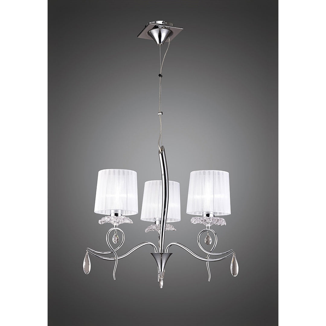 Mantra M5273 Louise Pendant 3 Light E27 White Shades Polished Chrome / Clear Crystal