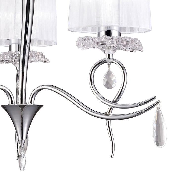 Mantra M5273 Louise Pendant 3 Light E27 White Shades Polished Chrome / Clear Crystal