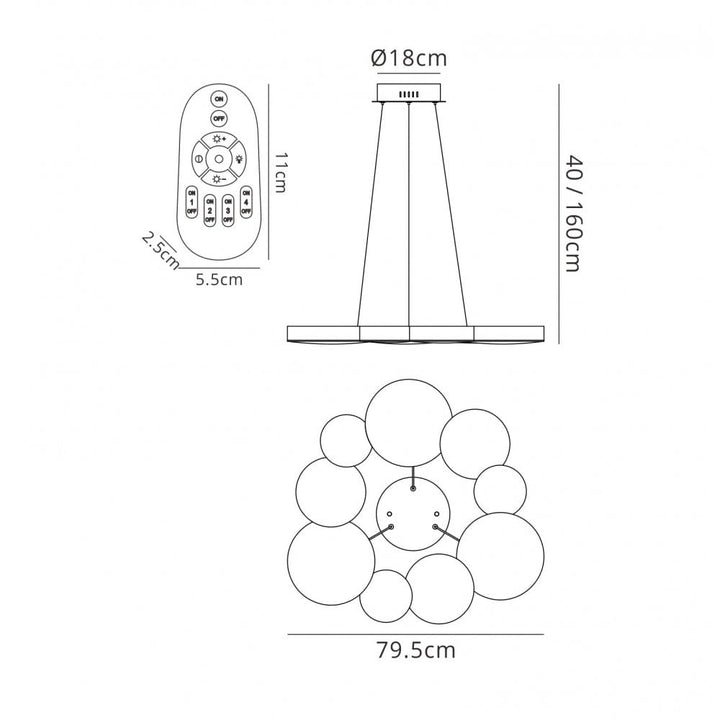 Mantra M5760 Lunas Pendant 80cm Diameter 76W LED RF Remote Control White