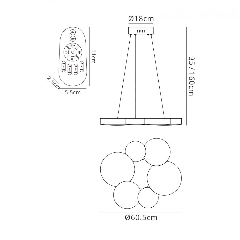 Mantra M5761 Lunas Pendant 61cm Diameter 54W LED RF Remote Control White