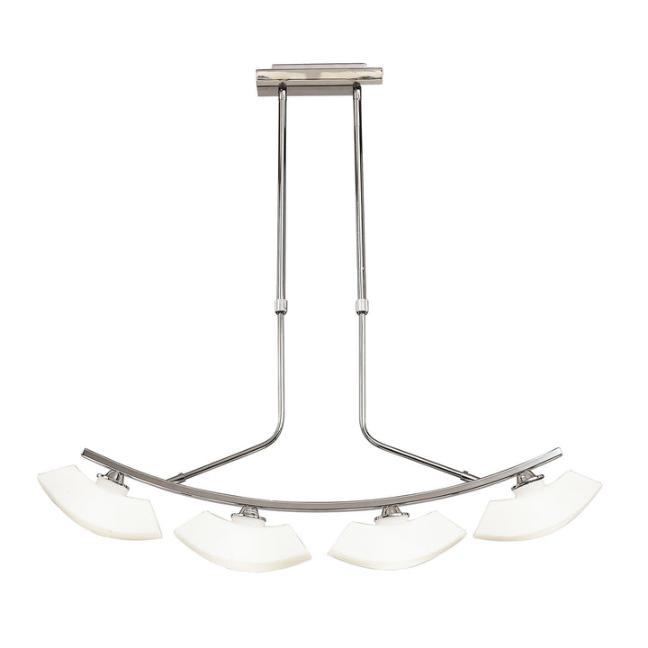 Mantra M0170 Lupa Telescopic Pendant Curved Linear Bar 4 Light G9 Polished Chrome/Frosted White Glass