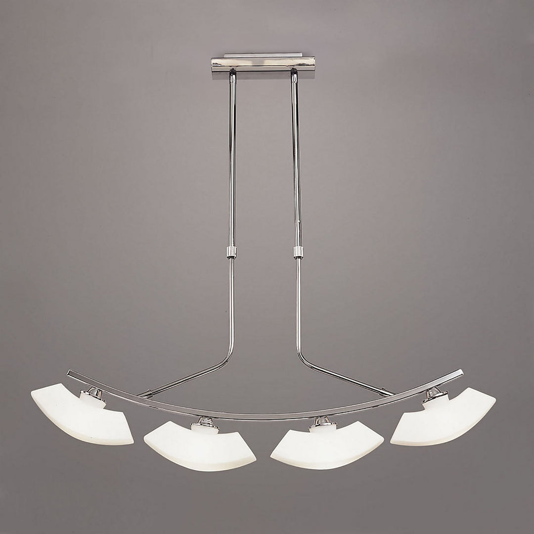 Mantra M0170 Lupa Telescopic Pendant Curved Linear Bar 4 Light G9 Polished Chrome/Frosted White Glass