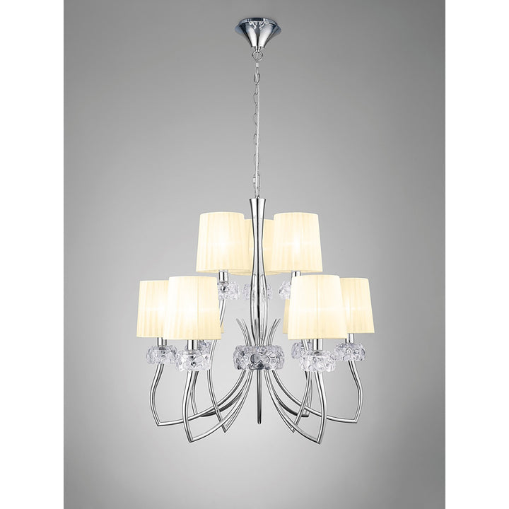 Mantra M4630 Loewe 2 Tier Pendant 6+3 Light Polished Chrome Cream Shades