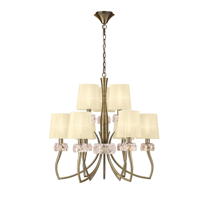 Mantra M4630AB Loewe 2 Tier Pendant 6+3 Light Antique Brass Cream Shades