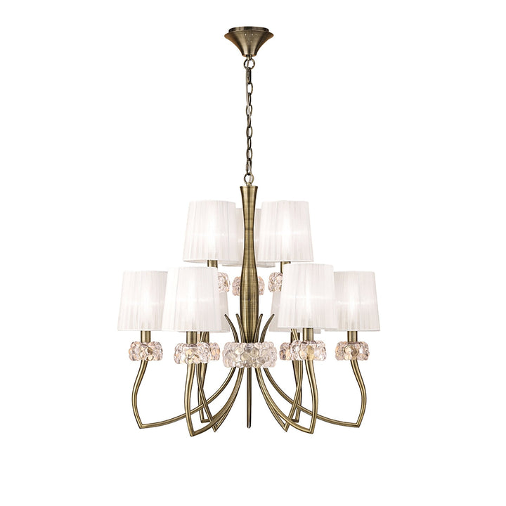 Mantra M4630AB Loewe 2 Tier Pendant 6+3 Light Antique Brass White Shades