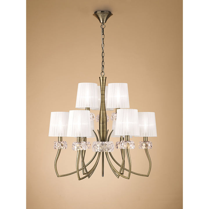 Mantra M4630AB Loewe 2 Tier Pendant 6+3 Light Antique Brass White Shades