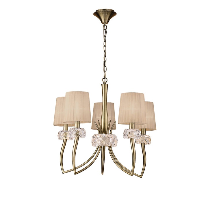 Mantra M4631AB Loewe Pendant 5 Light Antique Brass Soft Bronze Shades