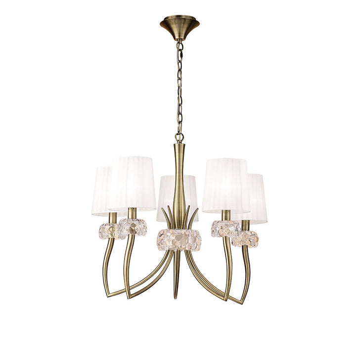 Mantra M4631AB Loewe Pendant 5 Light Antique Brass White Shades