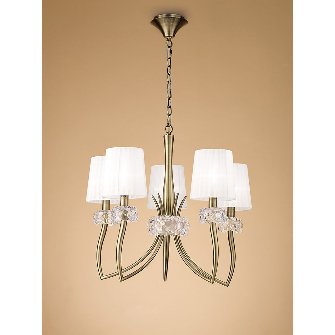 Mantra M4631AB Loewe Pendant 5 Light Antique Brass White Shades