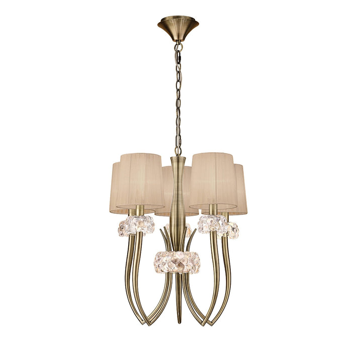 Mantra M4632AB Loewe Slim Pendant 5 Light Antique Brass Soft Bronze Shades