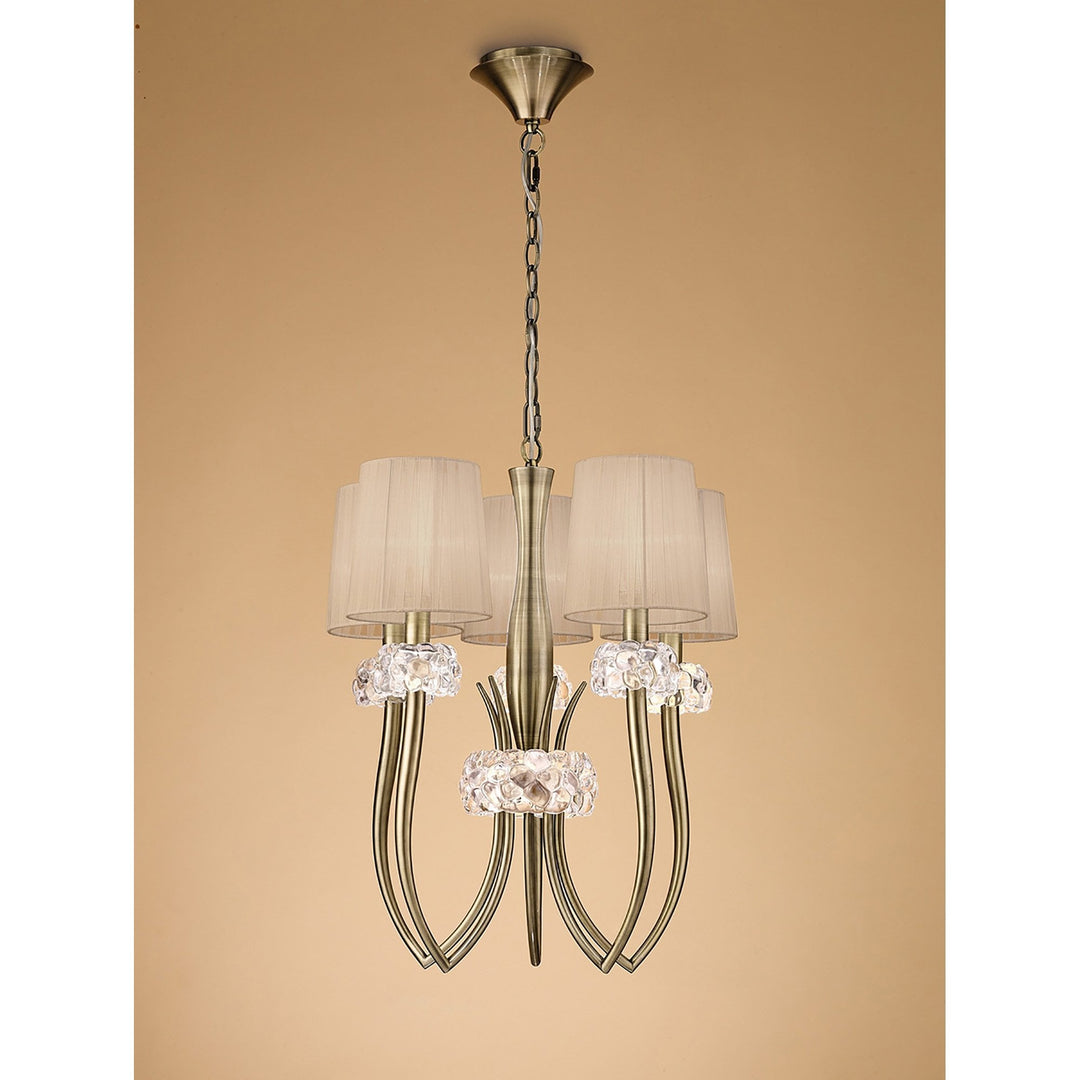 Mantra M4632AB Loewe Slim Pendant 5 Light Antique Brass Soft Bronze Shades