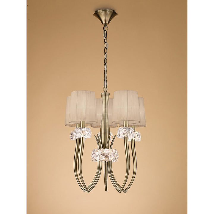 Mantra M4632AB Loewe Slim Pendant 5 Light Antique Brass Soft Bronze Shades