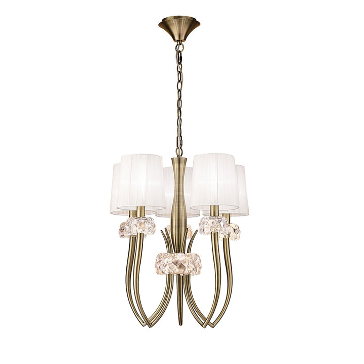 Mantra M4632AB Loewe Slim Pendant 5 Light Antique Brass White Shades