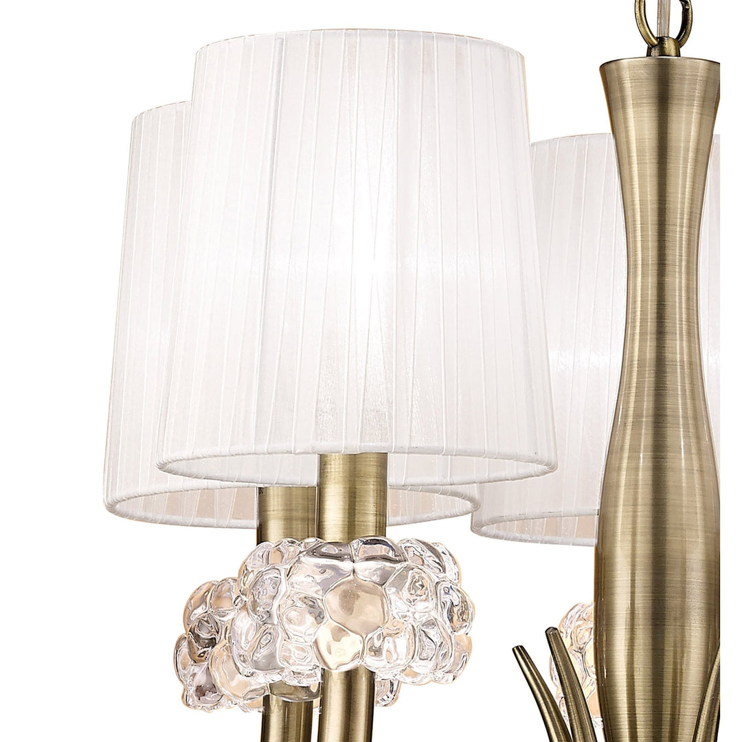 Mantra M4632AB Loewe Slim Pendant 5 Light Antique Brass White Shades