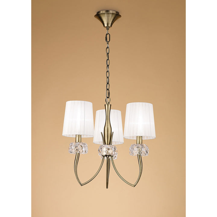 Mantra M4633AB Loewe Pendant 3 Light Antique Brass White Shades