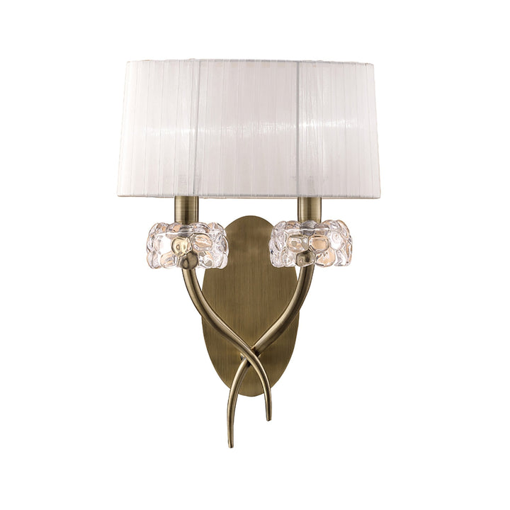 Mantra M4634ABS Loewe Wall Lamp Switched 2 Light Antique Brass White Shade