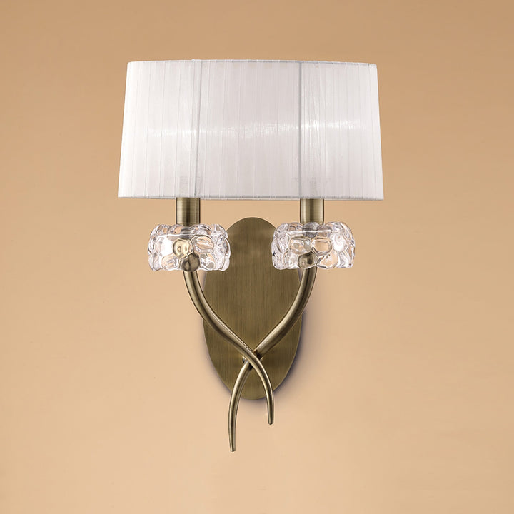 Mantra M4634ABS Loewe Wall Lamp Switched 2 Light Antique Brass White Shade