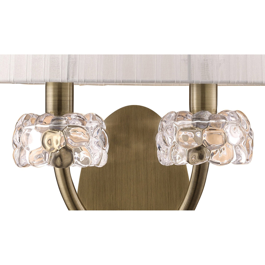 Mantra M4634ABS Loewe Wall Lamp Switched 2 Light Antique Brass White Shade