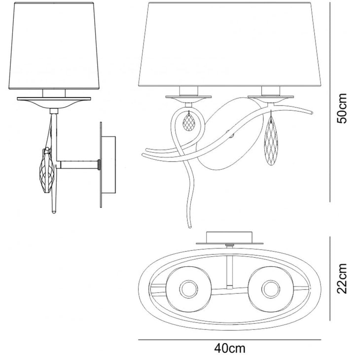 Mantra M5276/L Louise Wall Lamp Left 2 Light White Shade Polished Chrome