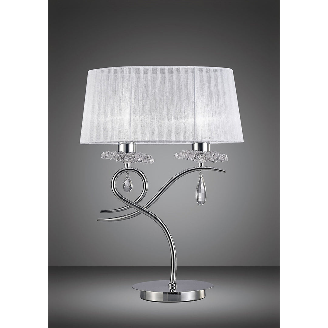 Mantra M5278 Louise Table Lamp 2 Light Large White Shade Polished Chrome Clear Crystal