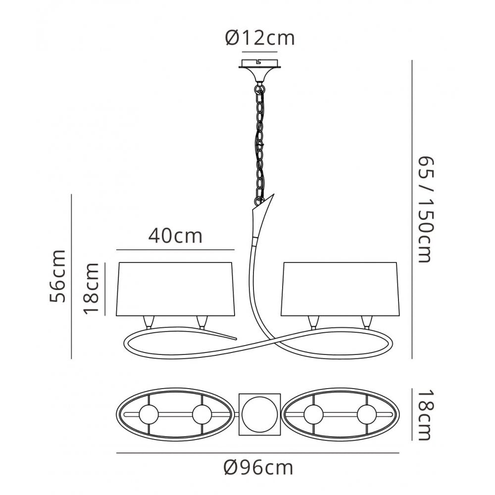 Mantra M3680 Lua Pendant 2 Arm 4 Light Ash Grey