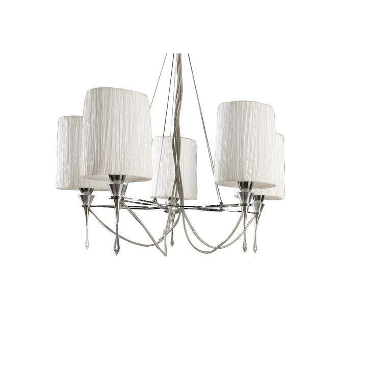 Mantra M1310 Lucca Pendant 5 Light E27 Polished Chrome White Shades & Clear Crystal