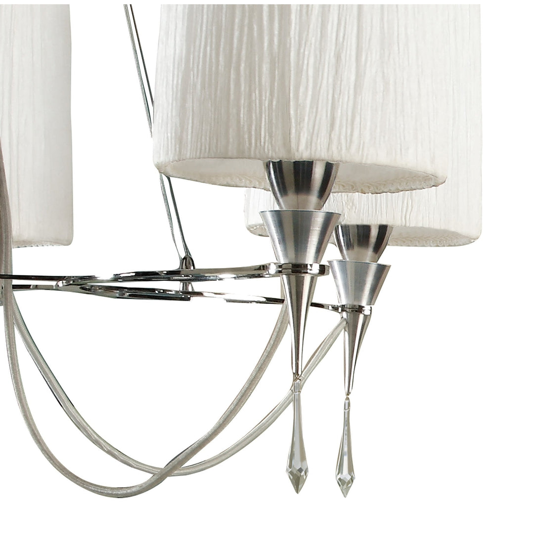 Mantra M1310 Lucca Pendant 5 Light E27 Polished Chrome White Shades & Clear Crystal