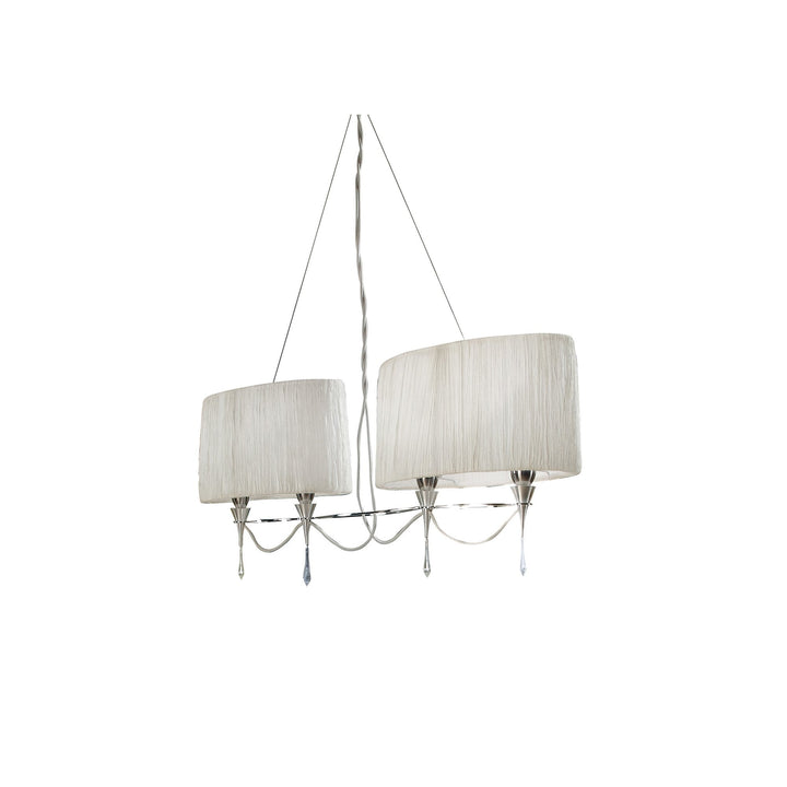 Mantra M1311 Lucca Linear Pendant 2 Arm 4 Light E27 Line Polished Chrome White Shades & Clear Crystal